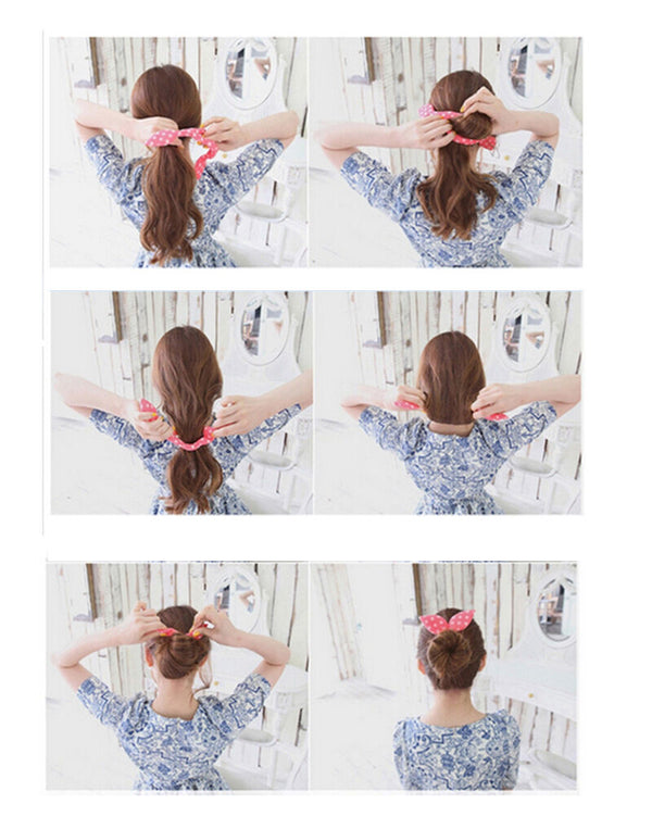 Fashion New 1x Rabbit Ear Magic Sponge Hair Styling Curler Roller Donut Bun MO