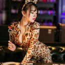 Sexy Women Leopard Wet Look Jumpsuit Bodycon Bodysuit Zipper Playsuit Linge Kw