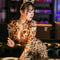 Sexy Women Leopard Wet Look Jumpsuit Bodycon Bodysuit Zipper Playsuit Linge Kw