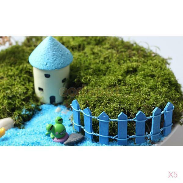 5x Wooden Mini Fence Barrier Ornaments Garden Micro Landscape Bonsai DIY Blue