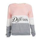 Women's Letters Printed Different Mix Casual Loose Sweater Pullover Gray+Pi