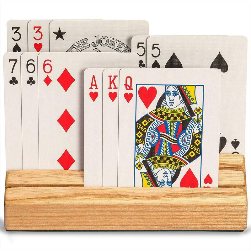 Wooden Playing Card Holder/Stand/Rack/Base 4 Slots, Natural Finish,Hand Free