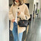 Women Fashion Wide Shoulder Messenger Bag PU Leather Retro Handbag (Black) A