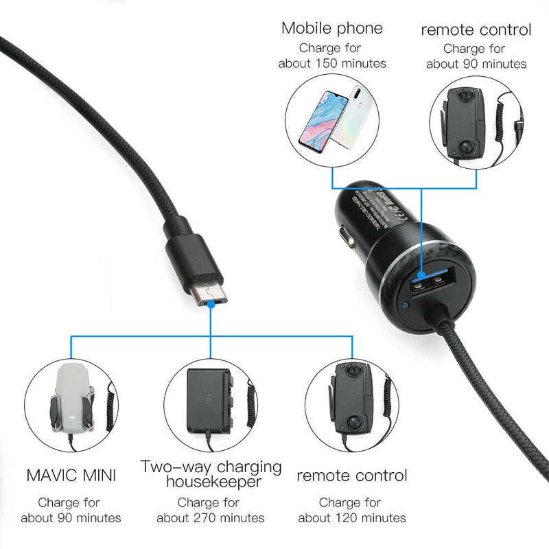 Car Charger USB Fast Charging Battery Remote Control Outdoor For DJI Mavic Mini