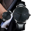 Simple PU Leather Band Men Teen Date Analog Daily Waterproof Quartz Watches