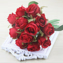 Artificial 12 Rose Flower Bush Floral Decor Wedding Party Bridal 25cm Red