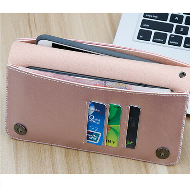Premium Leather Zipper Wallet Multi-Functional Handbag  Champagne