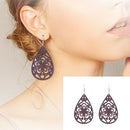 Women Wood Earrings Brown Hollow Teardrop Pendant Hook Earrings Jewelry