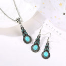 European and American retro pattern blue crystal inlaid turquoise earrings