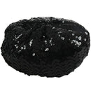 Lady Costume Stretch Sparkly Shining Sequin Beret Beanie Hat black
