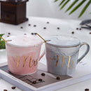 Mr Mrs Coffee Mugs Set, Ceramic Marble 15Oz Coffee Cup With Lids And Spoon  Z9C8