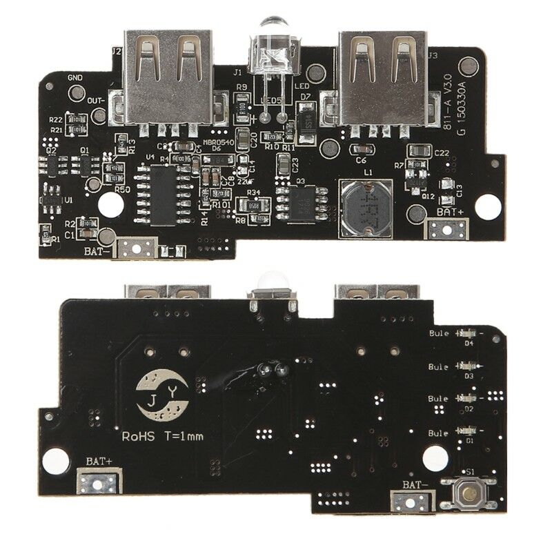 DIY 5V 2A Power Bank Charger Module Step Up Boost Dual USB LED PCB Circuit Board