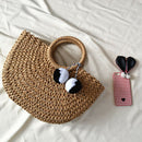 Summer Handmade Bags Women Pompon Beach Weaving Ladies Straw Bag Wrapped Be L8Y2