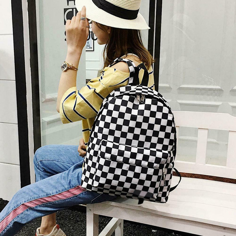 Plaid Pattern Backpacks Canvas Shoulder Bag Anti-theft Pack for Men and Women