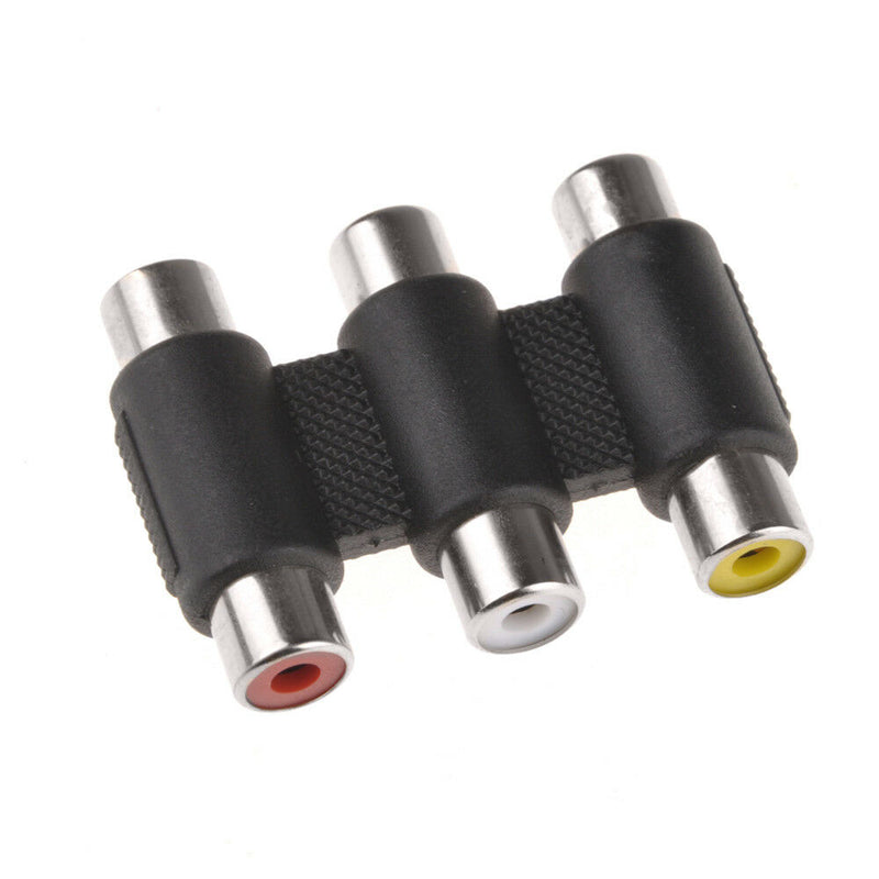 Female to Female Triple 3 RCA Jack Adapter Phono Coupler Audio Video Connector
