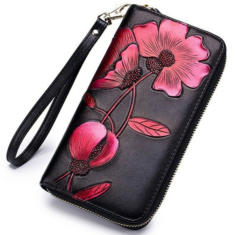 Women'S Elegant Floral Leather Wallet Fashion Long Ladies Clutch Bag Multi- C6I8