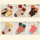 5 Pairs Women Rabbit Wool Socks Splicing Color Winter Thick Mid-calf Socks
