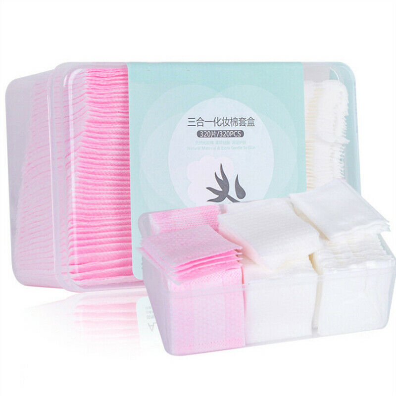 320Pcs/Bag Soft 3-In-1 Facial Organic Cotton Pads Facial Cleaning Nail Poli D1E8