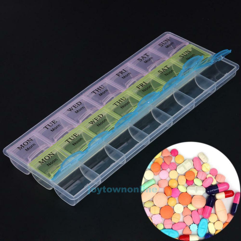 7 Day Weekly Transparent 21 Compartment Tablet Pill Box Holder Case Container