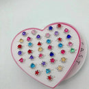 36pcs Colorful Rhinestone Gem Rings in Box, Adjustable Little Girl Jewel Ri