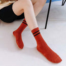 5 Pairs Women Cotton Soft Socks Stripe Letters Autumn Winter Mid-calf Socks