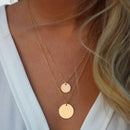 Women Retro Golden Geometry Wafer Sequins Charm Pendant Double Chain Necklace