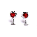 Fashion Red Color Heart Crystal Stone Wine Glass Stud Earrings Jewelry Gift  BX