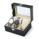 3 Grids Black Leather Watch Box Jewelry Display Box Transparent Skylighty W