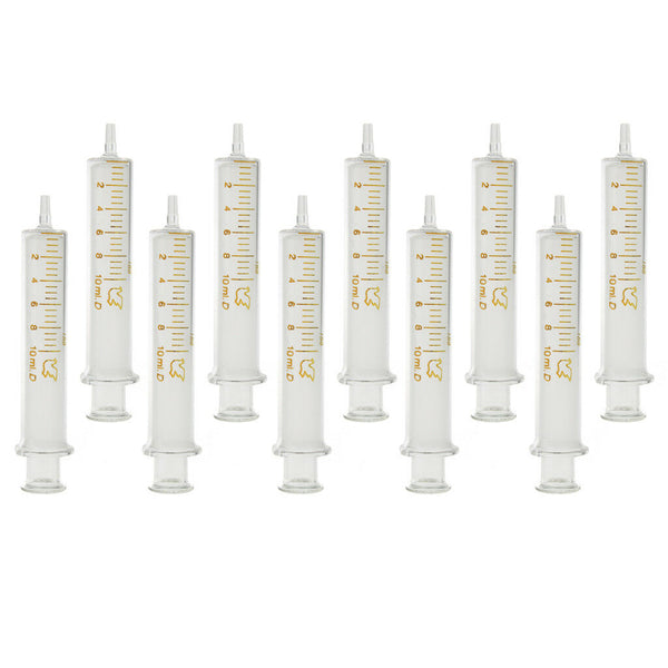 10PCS 10ml Glass Syringe Injector Lab Sampler Diameter Caliber Precision
