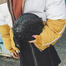 Women Sheepskin Rivet Cute Round Mini Shoulder Bag Crossbody Bag Black