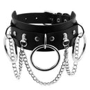 Black Leather Choker Metal Ring Chain Necklace Collar Handmade Goth Punk   Z