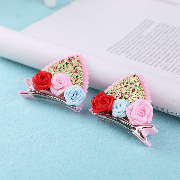 2pcs Cute Hairpin Girls Flower Sequin Hair Clip Kids Party Hair Accessories #gib