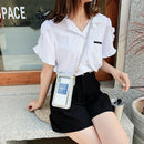 Women Touch Screen Phone Pouch PU Splicing PVC Crossbody Bag (Light Grey)