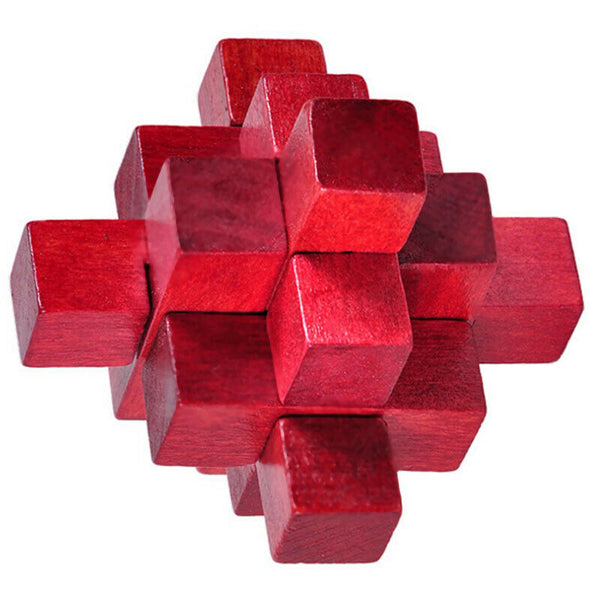 Wooden Red Nine Pass Lock Logic Puzzle Burr Puzzles Brain Teaser Intellectu F2U4