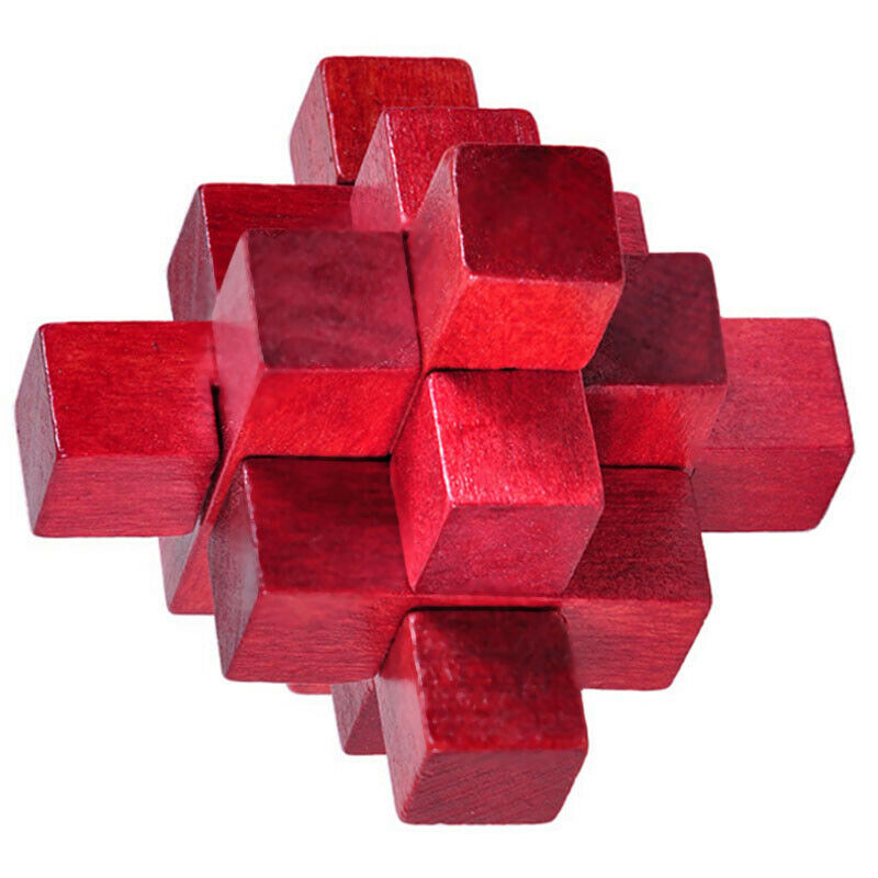 Wooden Red Nine Pass Lock Logic Puzzle Burr Puzzles Brain Teaser Intellectu F2U4