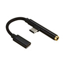 2in1 Type-C To USB-C 3.5mm Jack Aux Earphone Cable Adapter black B7N6