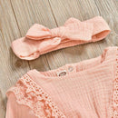 2pcs Clothes Set Baby Kids Girls Solid Color Rompers+Headband (Pink 12-18M) A