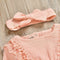 2pcs Clothes Set Baby Kids Girls Solid Color Rompers+Headband (Pink 12-18M) A#S