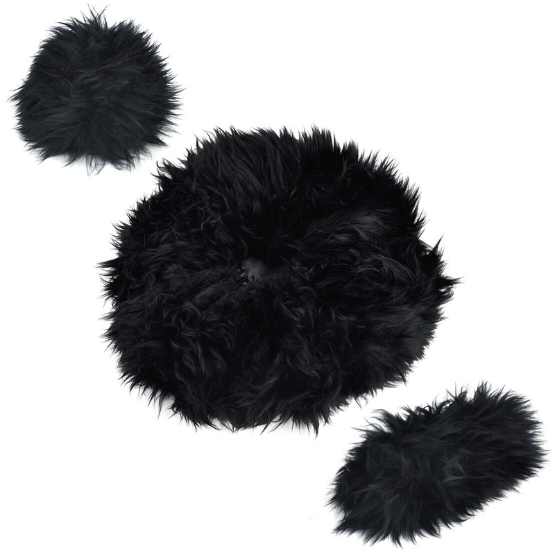 3 Black Wool Plush Warm Car Steering Wheel Cover Handbrake Gear Cover Cap Winter