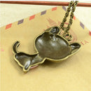 Retro Jewelry Black Drip Paint Smile Cat Pendant Necklace Long Necklace OZ
