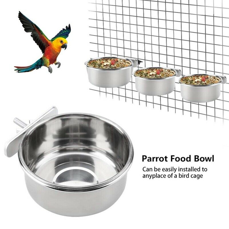 Parrot Feeding Cup Bird Food Dish Stainless Steel Parrot Feeder with Cage P