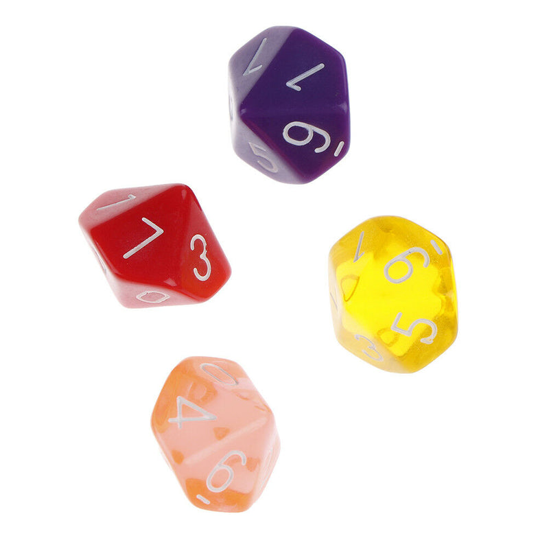 4Pcs Transparent Dice 10 Sided Gem Dice Multicolor Playing Games Color Random.ES