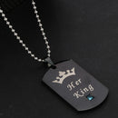 2 Pieces Her King His Queen Matched Heart Couples Pendant Necklace Stainless