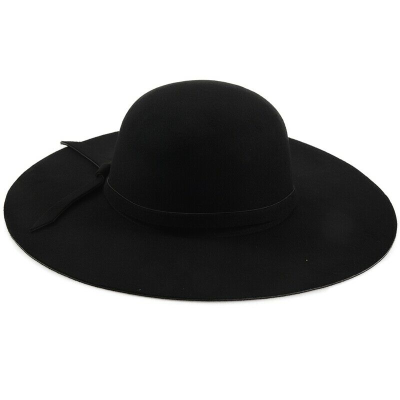Black Soft Ladies Floppy Wide Brim Cloche Fedora Dress Hat Retro Wool Bowkn S9E8