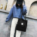 Korean Canvas Handbags Women Corduroy Shoulder Bags Shopping Totes (Black)