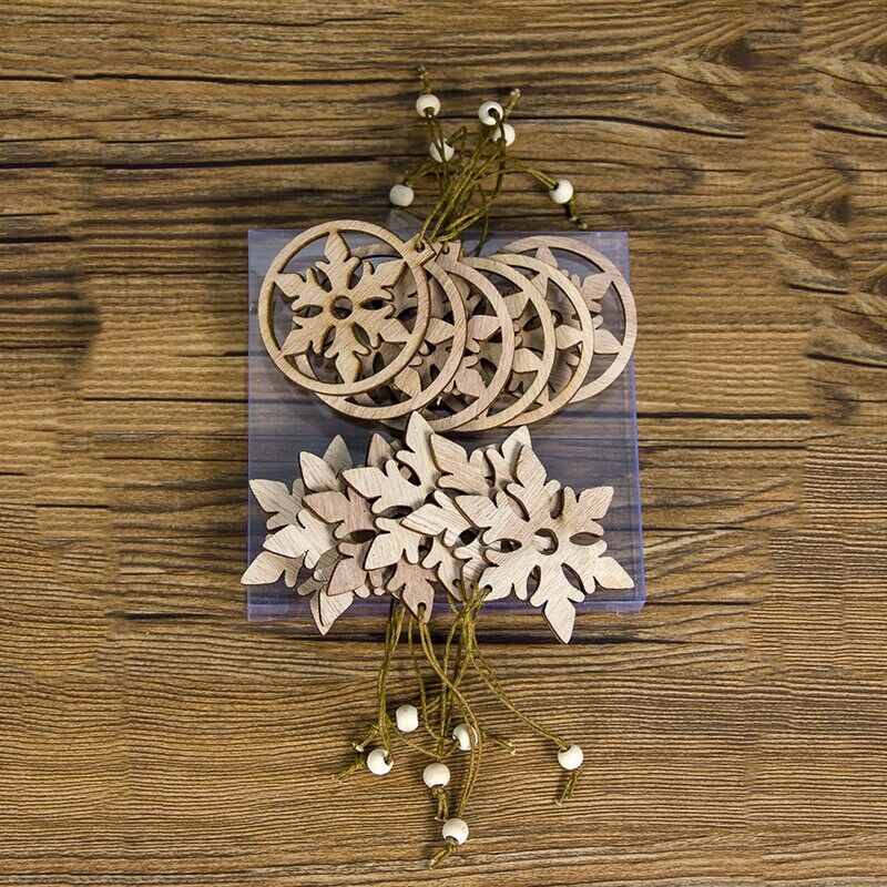 1 Set Happy New Year Wooden Angel Snowflake Christmas Pendants Craft Christ