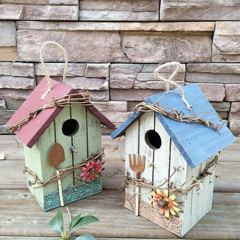 2pcs Natural Rustic Wooden Birdhouse, Small Hanging Birdhouse Outdoor, Garden