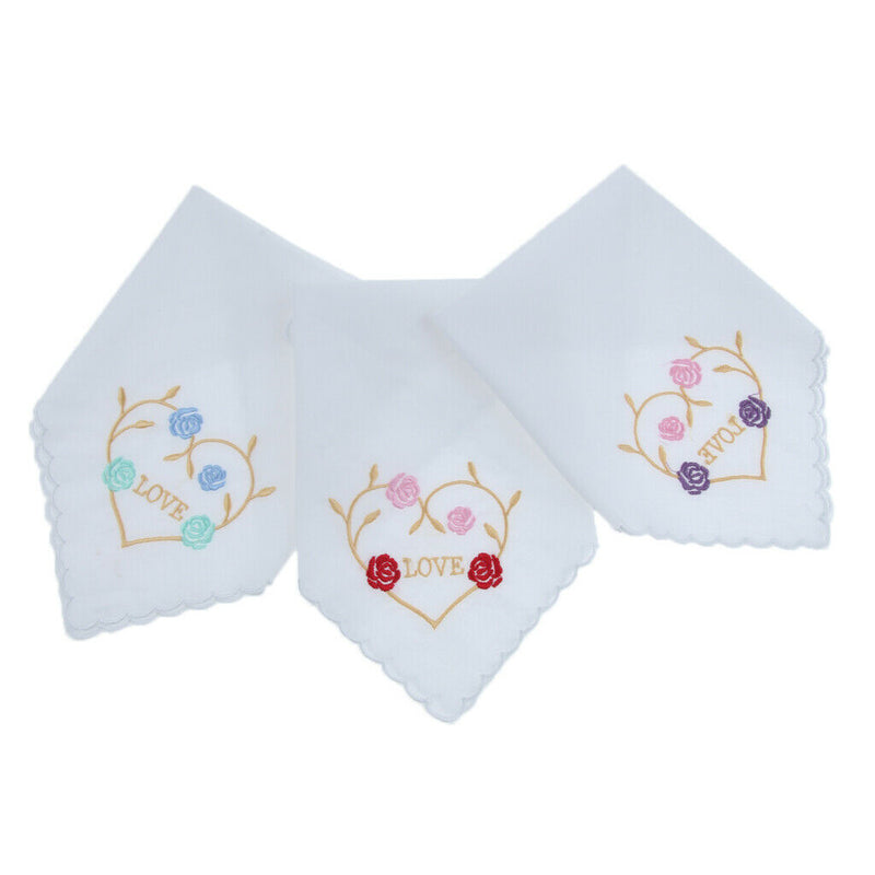 Cotton Floral Embroidered Handkerchiefs Set of 3