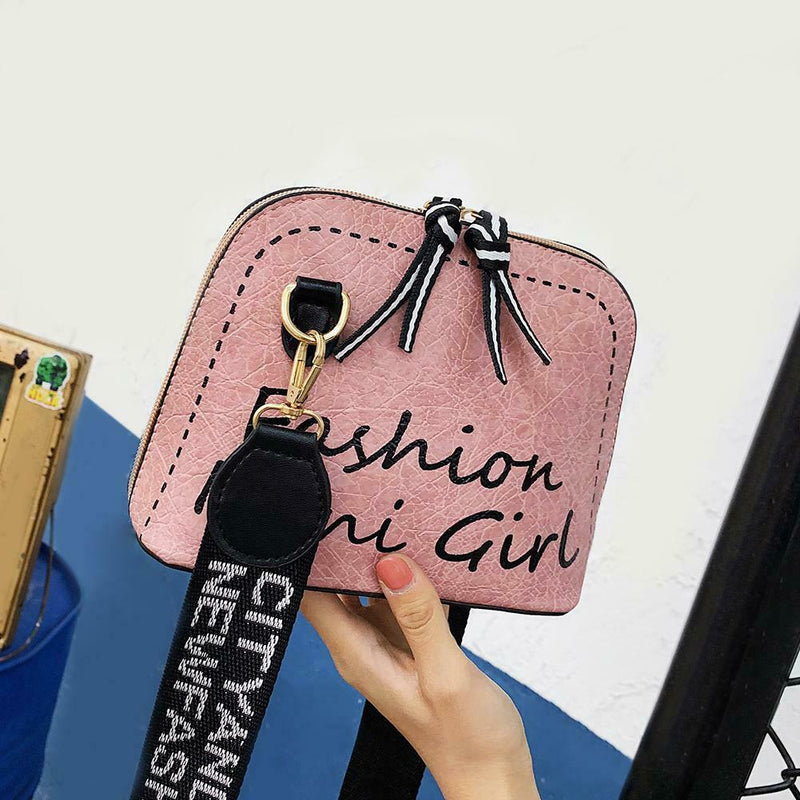 Women PU Leather Shell Wide Shoulder Strap Crossbody Messenger Bag (Pink) A
