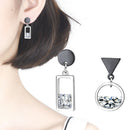 Women Crystal Rhinestone Circle Square Asymmetric  Drop Dangle Ear Stud Earri %o